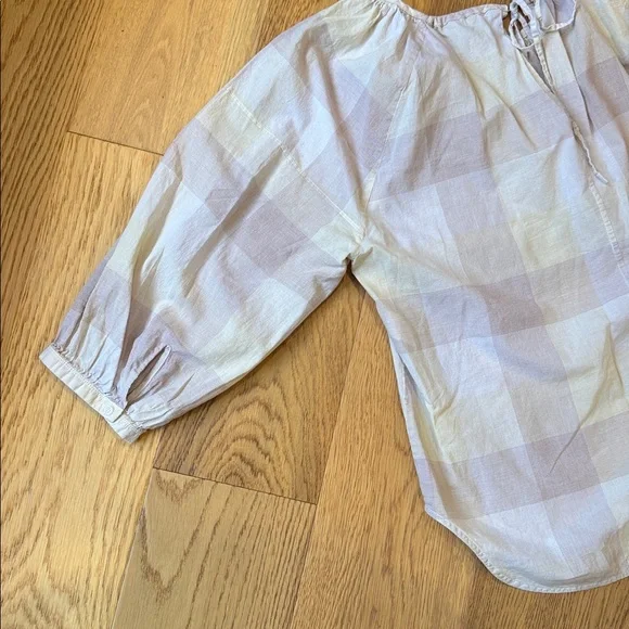 *Everlane The Ruched Air Blouse in Toffee Plaid Women’s Sz 6 Lightweight Neutral - Picture 7 of 7